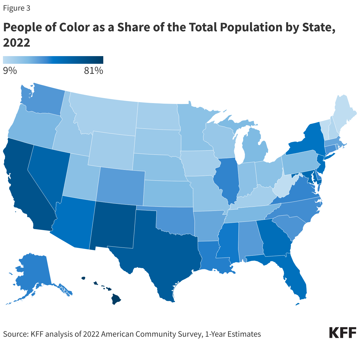 People of Color as a Share of the Total Population by State, 2022
